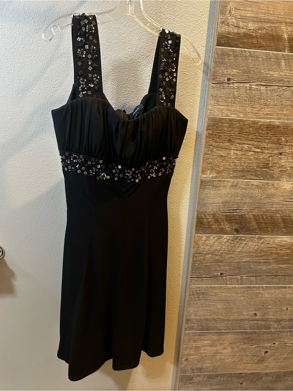 Black Beaded Strap Evening Dress
